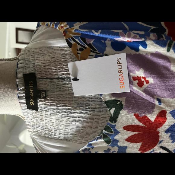 SugarLips Sweetheart Mini Dress, NWT, Ojai Floral Zipporah Puff Sleeve Blue - Picture 9 of 13